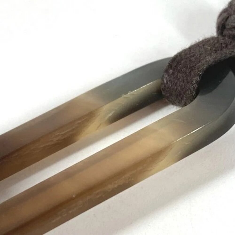 HERMES logo water buffalo Necklace Buffalo horn Brown/Gold - Picture 11 of 13